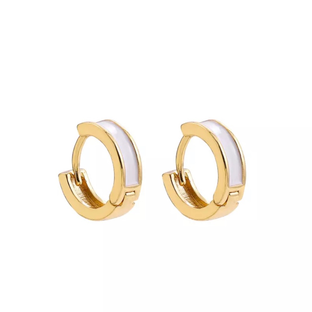 Gold & White Enamel Huggie Hoop Earrings Micro - Minimalist Jewelry